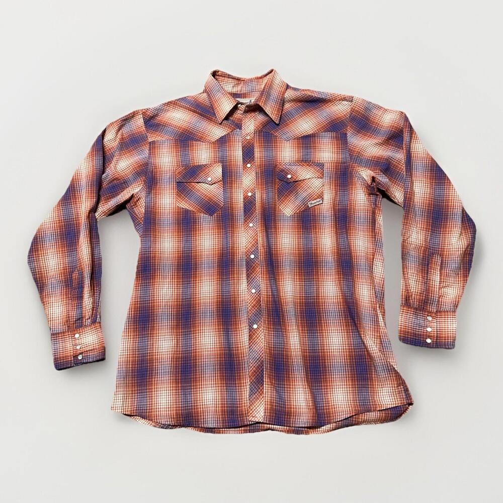 Wrangler Western Pearl Snap Mens Button Up Shirt XLT Red Plaid